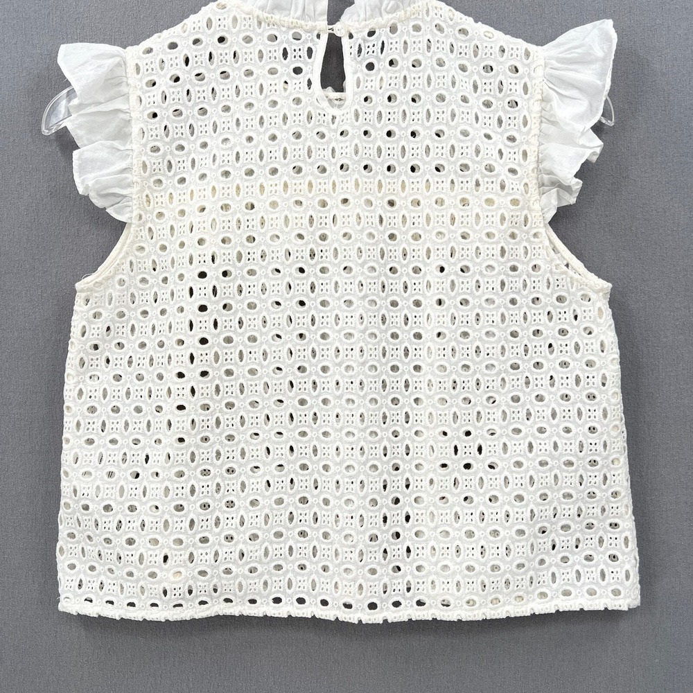 ANINE BING Top Women XS Cream White Eyelet Ruffle Sleeveless Boho Embroidered - Picture 11 of 16